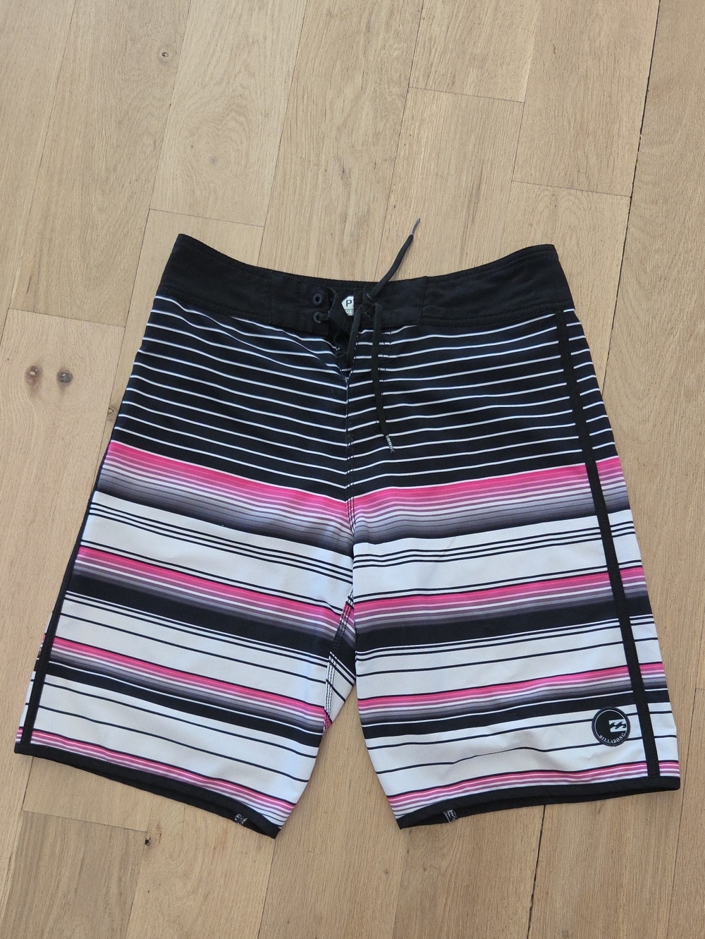 Billabong Black, White & Pink Striped Board Shorts